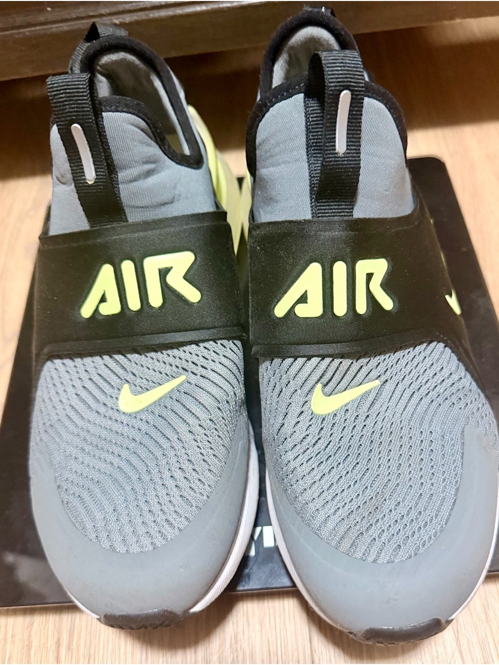 Nike Kids Slip-On Air Sneakers in Gray and Neon Yellow